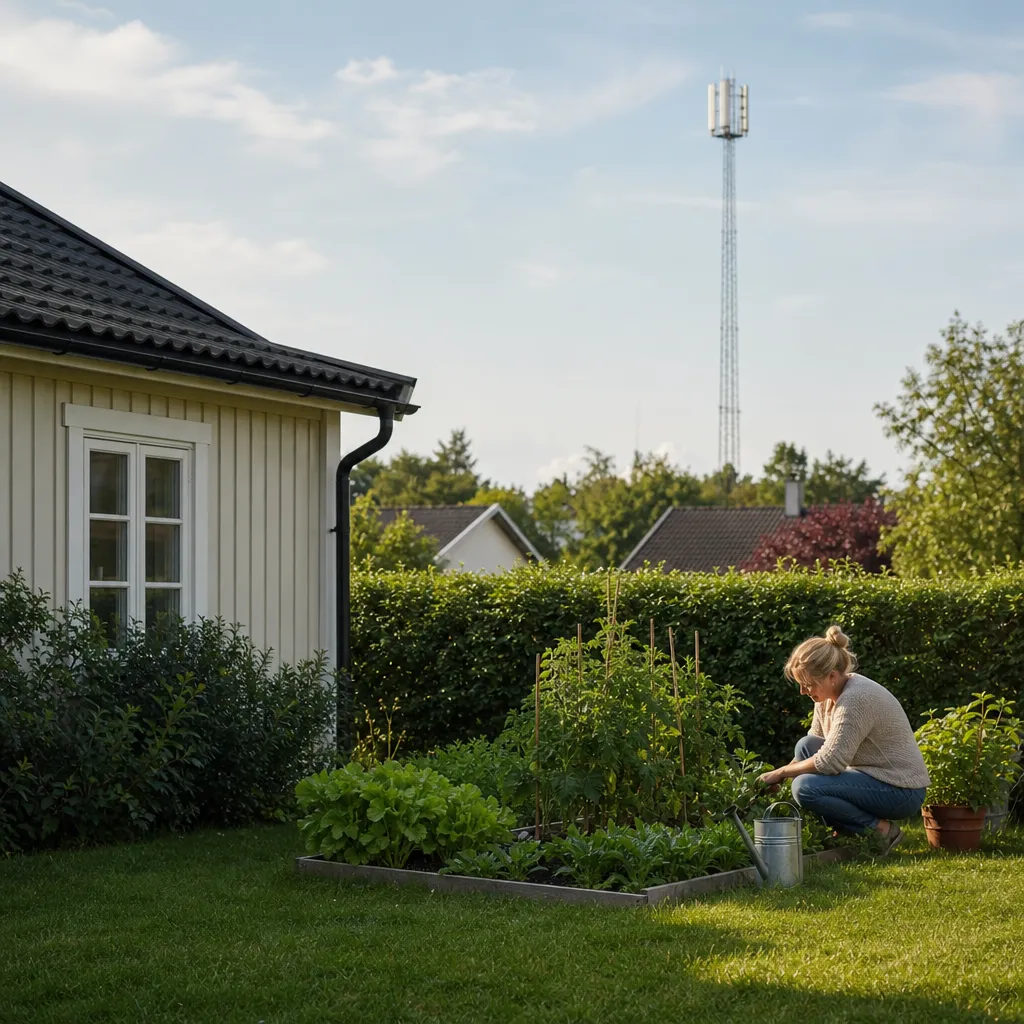 MIMO-antenn monterad på husfasad riktad mot mobilmast