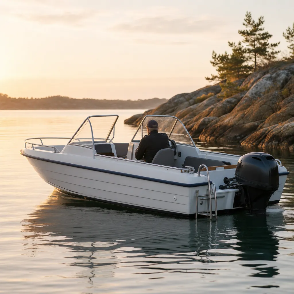Marin 5G-antenn monterad på båt med radarbåge i svensk skärgård