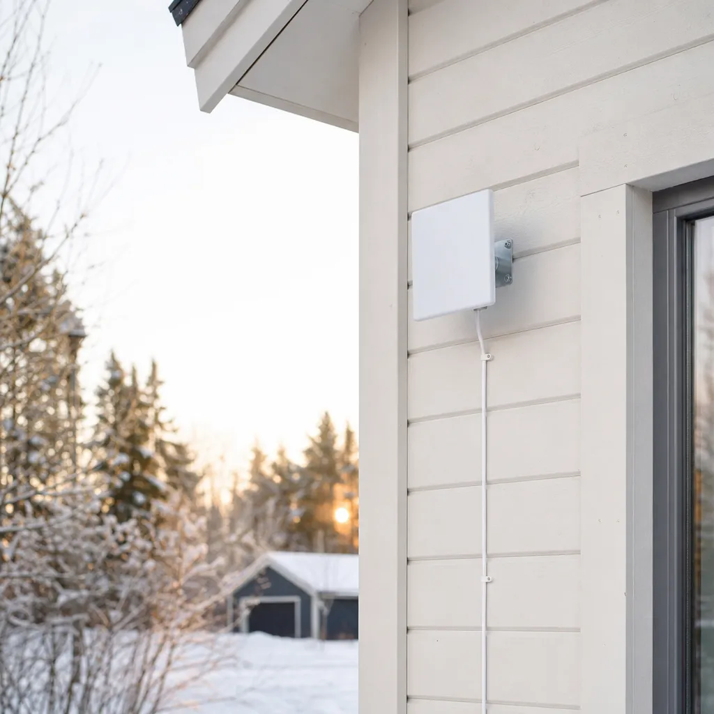 5G-router med utomhusantenn på fasaden för bättre signal